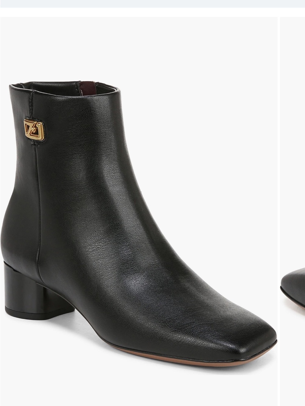 Franco Sarto Black Leather Ankle Boots with Gold Accent - Women's